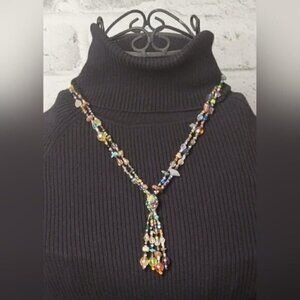 Handcrafted Colorful Double Strand Beaded Tassel Necklace Boho Style